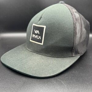RVCA Mid Fit Trucker Hat Mens Olive Green Mesh Snapback Flat Brim Cap Surf Skate